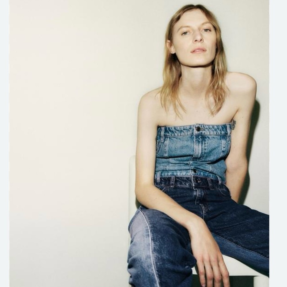 Zara denim bustier blue corset top BLOGGERS FAVORITE!!! size S NEW - Picture 7 of 11